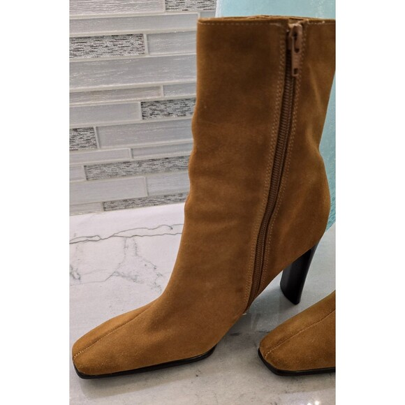 PREDICTIONS Lt Brown Suede Mid-Calf Fashion Western Cowboy Fringe Heel Boot 7 - Picture 3 of 9